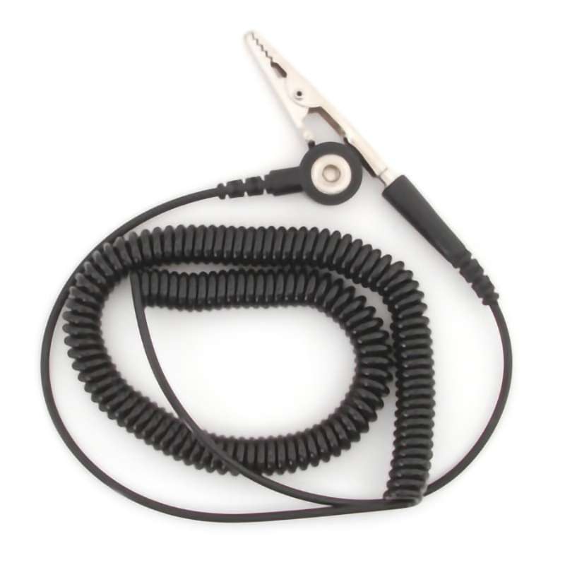 Grounding Cord Only, Coiled, 6 ft Over-All Length, with 1/4"-7mm Snap, Black